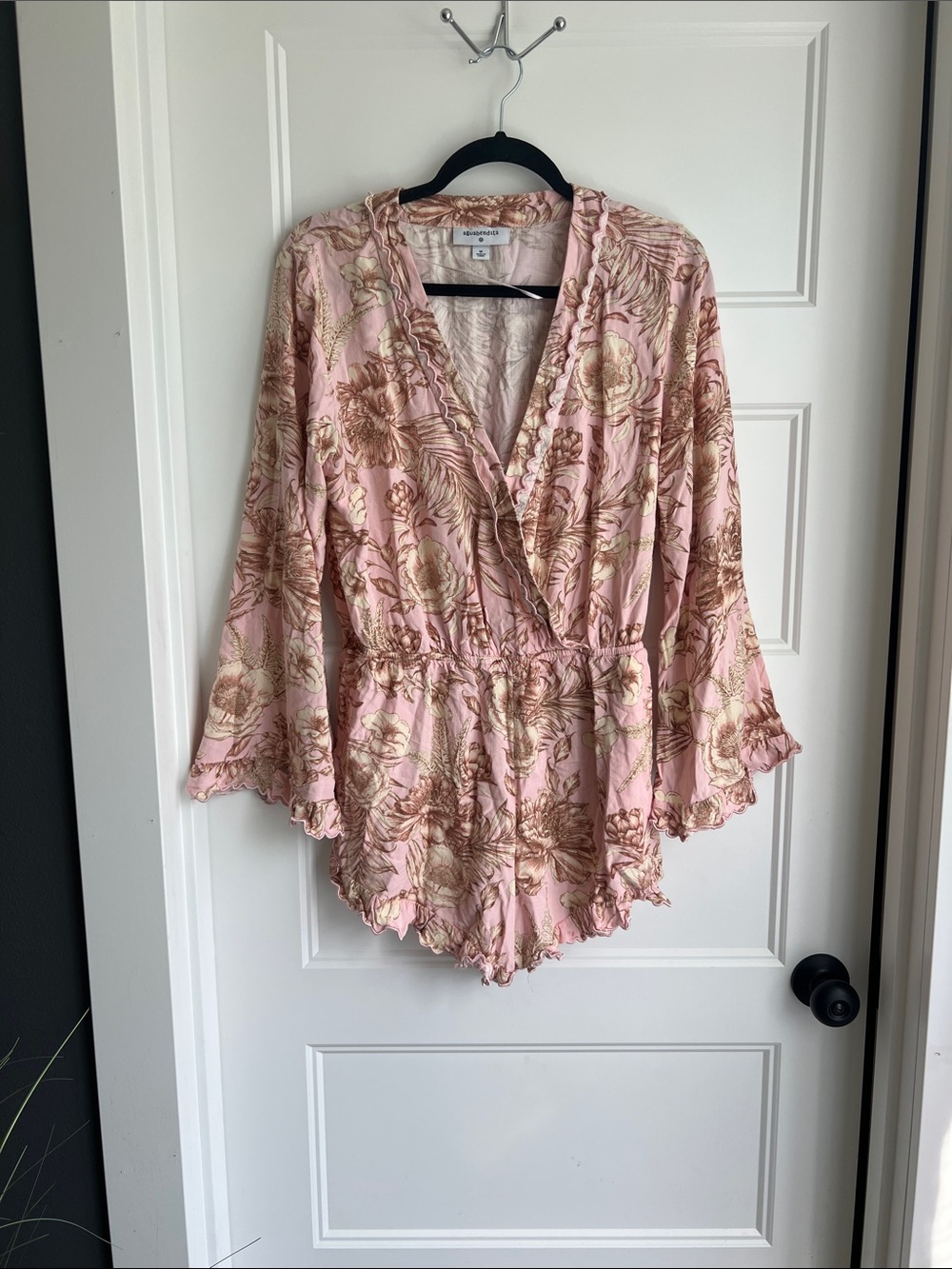 Agua Bendita Pink and Gold Floral Romper Jumpsuit